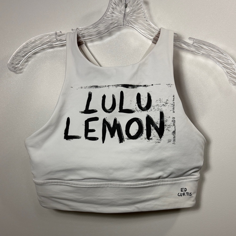 Lululemon Ed Hardy Energy High Neck White Sports Bra size 6